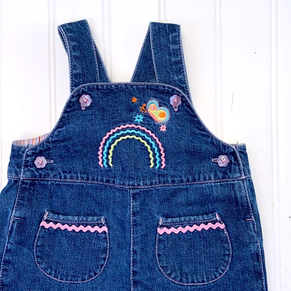 TKS Embroidered Denim Bib Overall Jean Shorts 3-6M - Picture 2 of 11